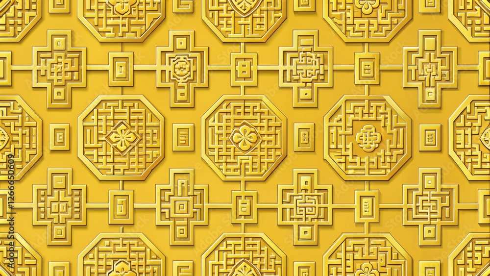 Aufkleber intricate golden geometric pattern an elegant seamless texture of octagons and crosses, featuring a 