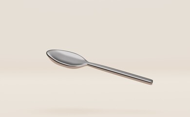 3d illustration. Silver spoon isolated. Brown background.