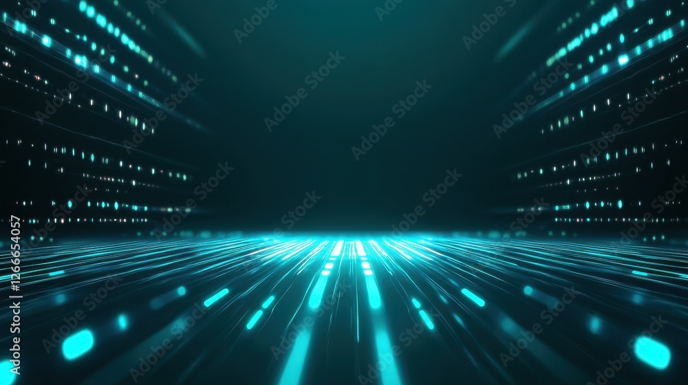 Poster Abstract Teal and Dark Digital Background with Glowing Lines and Particles