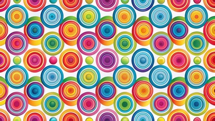 Vibrant concentric circles pattern design featuring a joyful spectrum of colors, ideal for a variety of applications, from textiles to digital interfaces.