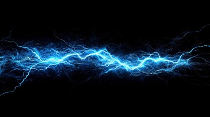 Bright Blue Lightning Bolt Across Black Background in Motion