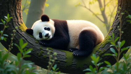 Fototapeta premium giant panda eating bamboo