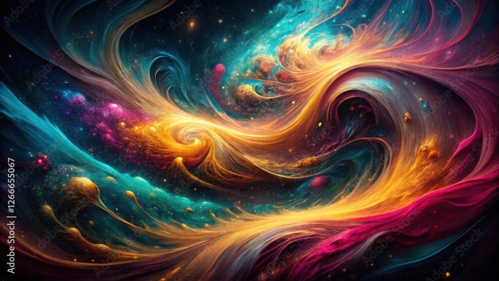 Poster abstract cosmic swirls a symphony of celestial hues and galactic nebulae in vivid color