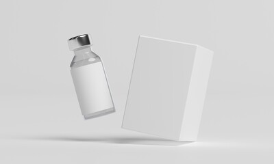 Floating glass vial and white box mockup