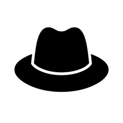 Classic Fedora Icon: A simple yet stylish silhouette of a fedora hat, perfect for adding a touch of vintage charm to your designs. The iconic fedora shape is rendered in a clean and modern black.