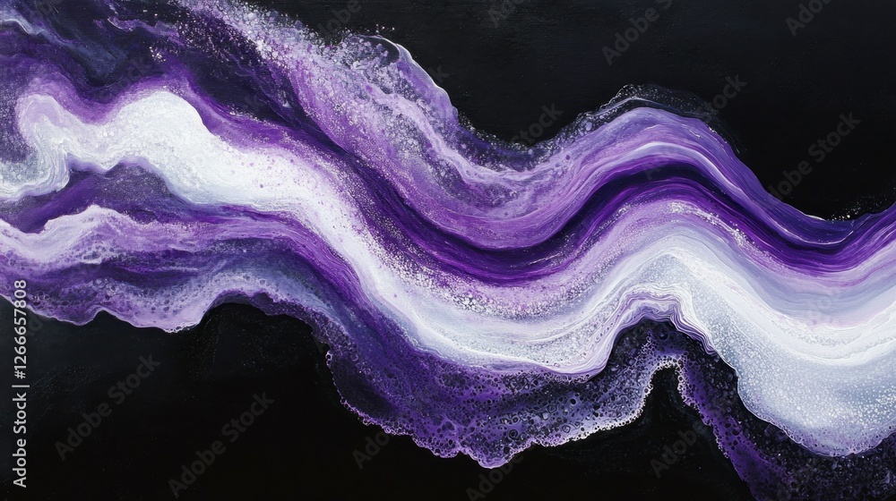 Poster abstract purple waves on black background with fluid lines and texture