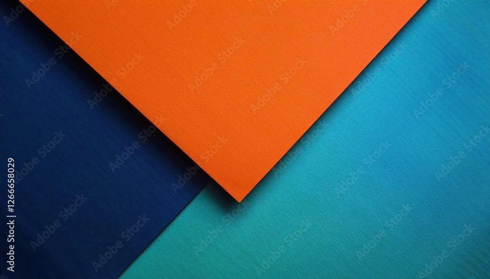 Poster abstract geometric background with overlapping orange, blue, and green textured paper layers in diag