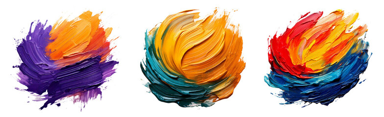 Set of colorful acrylic paint brush stroke blobs.