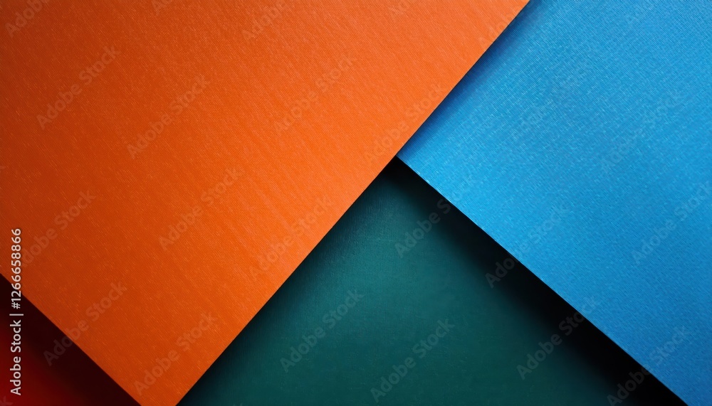 Aufkleber abstract geometric background with overlapping orange, blue, and green textured paper layers in diag