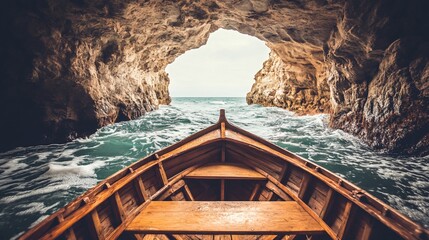 Fototapeta premium Coastal cave boat tour, ocean exit, adventure