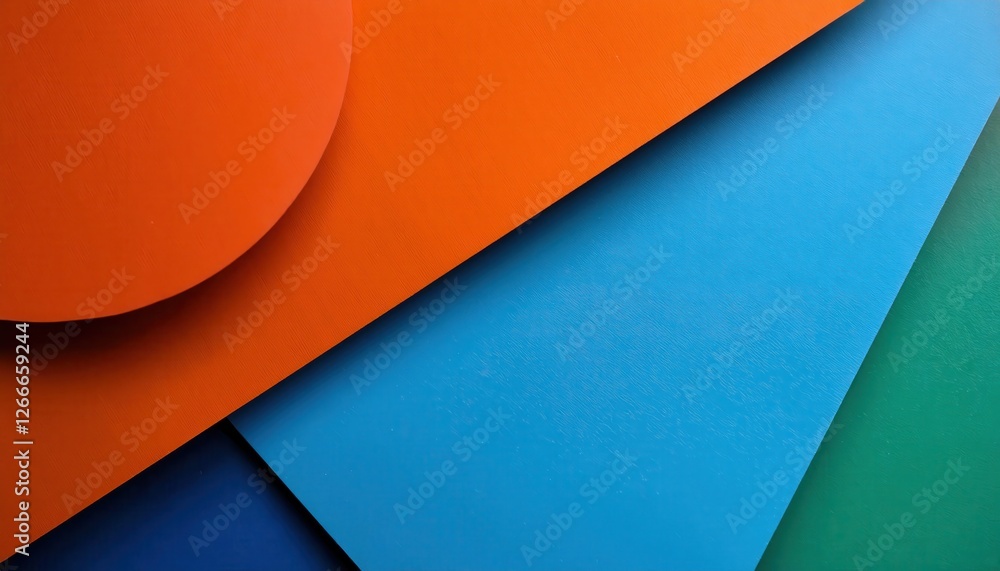 Poster abstract geometric background with overlapping orange, blue, and green textured paper layers in diag