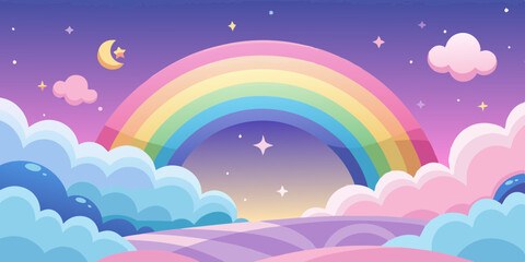 Dreamy Pastel Rainbow Sky – Whimsical Fantasy Cloudscape Illustration.