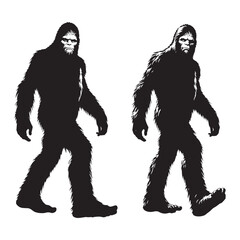 Fototapeta premium Legendary creature Bigfoot silhouette for fantasy lovers and designers - Bigfoot illustration - Bigfoot vector - mythical creature silhouette 
