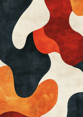 Bold abstract pattern with flowing shapes in red, white and black