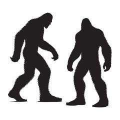 Forest-dwelling Bigfoot silhouette designed for eerie and mythical themes - Bigfoot illustration - Bigfoot vector - mythical creature silhouette

