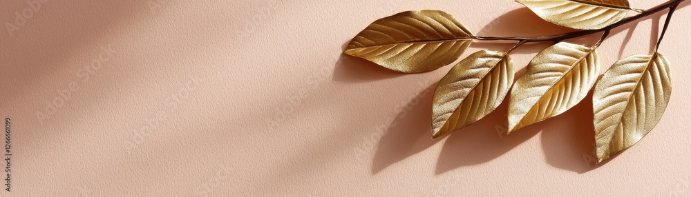 Aufkleber elegant golden leaves artfully arranged on a soft pink backdrop creating a warm and inviting composi