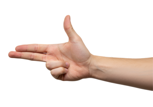Handgun gesture using fingers on a transparent PNG background