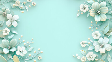 Floral Frame with Pastel Flowers on Mint Background for Creative Design