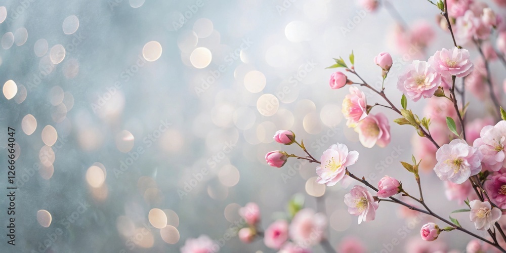 Poster delicate pink blossoms and soft bokeh lights a springtime floral image featuring a branch of beautif