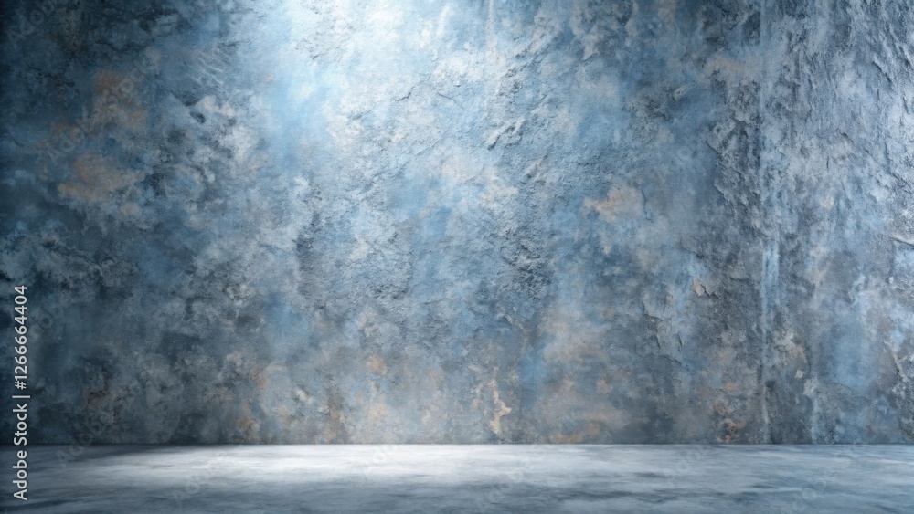Aufkleber Moody Blue Textured Wall Background with Empty Floor Space Ideal for Product Placement and Design Projects