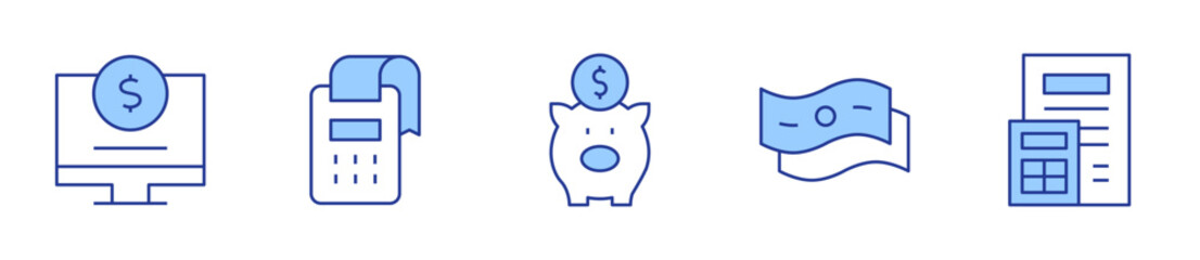 money, online, paper, payment terminal, savings. Banking Icon vector illustration. Line Duotone style. Editable stroke