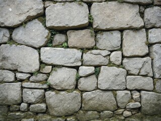 Obraz premium Ancient Stone Wall with Lush Greenery and Moss