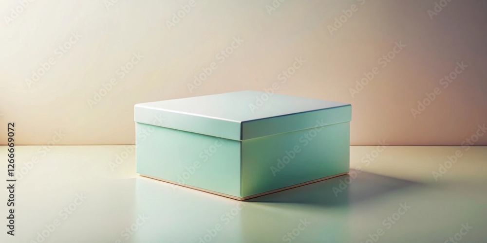 Aufkleber a single pastel green square box on a light surface against a soft background