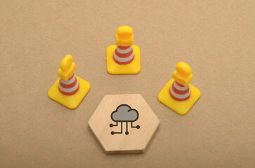 Cloud Maintenance in Progress: Traffic Cones Indicating Temporary Service Disruption