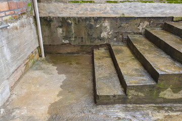 Old Abandoned Concrete Staircase Buildings and Wet Damaged After Rain.