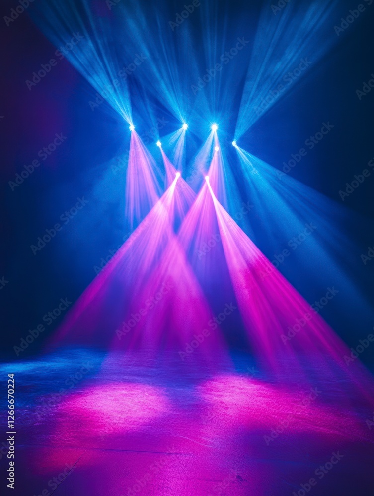 Poster vibrant blue and pink light is shining on the dark background, creating an atmosphere of energy with