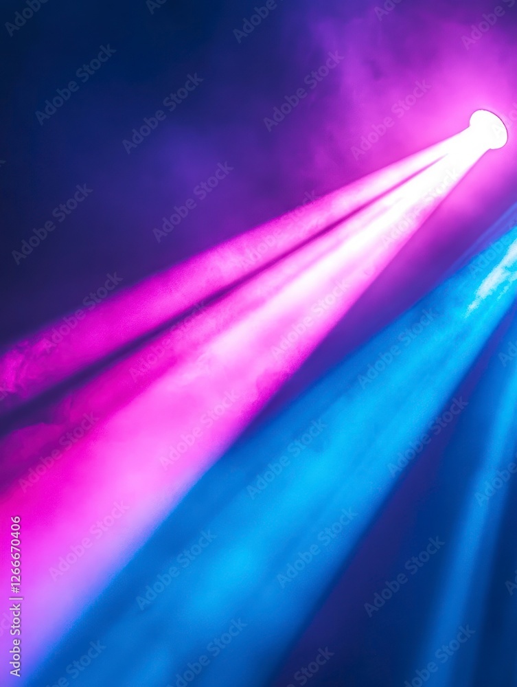 Poster vibrant blue and pink light is shining on the dark background, creating an atmosphere of energy with