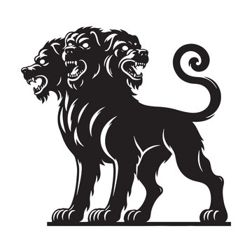 three-headed black dog silhouette clip art preview