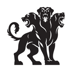 Mythical three-headed Cerberus silhouette symbolizing protection - Cerberus illustration - Cerberus vector - mythical creature silhouette
