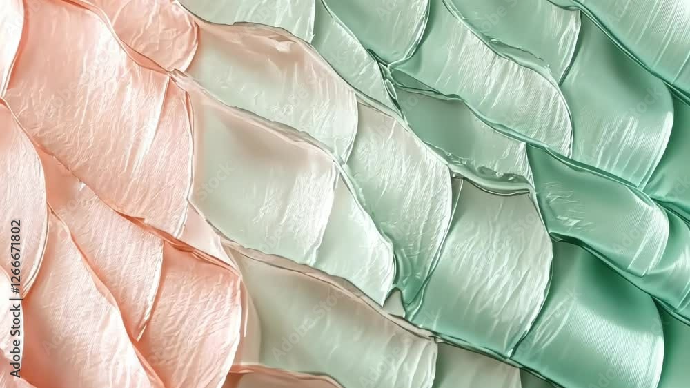Aufkleber textured silk layers create a mesmerizing visual experience in soft pastel colors of peach and mint 