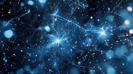 Obraz premium Abstract representation of neural connections and synapses illuminated in a dark, starry background