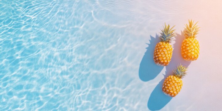 Tropical Beach Aesthetic Pineapples on Pristine Sand with Ocean Waves - Modern Vacation Imagery and Lifestyle Marketing for Summer Refreshment Campaigns