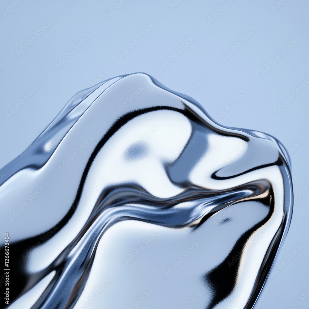 Aufkleber futuristic chrome liquid form dynamic abstract art of fluid motion for innovative branding and cutti