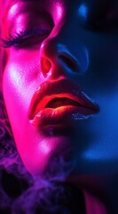 Fototapeta premium Neon Glow Lips and Face