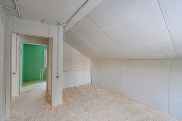 rough repairs for self-finishing. interior decoration, bare walls of the room, stage of construction. interior apartment room