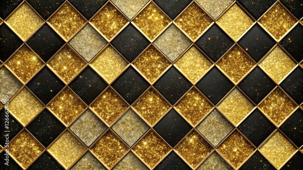 Poster a luxurious golden and black diamond pattern with sparkling glitter texture background ideal for ele