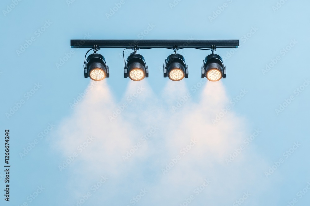 Poster minimalist stage lighting modern beam effects on sleek truss - tech design for event production and 