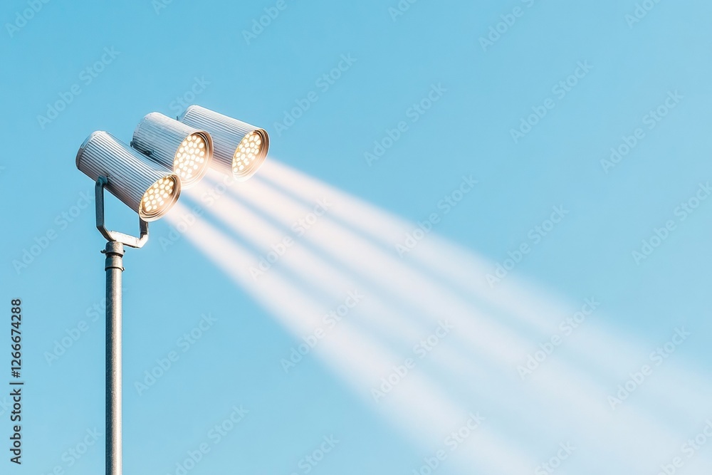 Poster concert lighting display minimalist truss system and led beam effects on blue sky - modern stage des