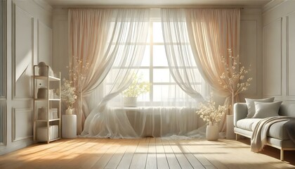 A Bright and Airy Living Room Featuring Sheer Curtains and Cozy, Inviting Decor Elements