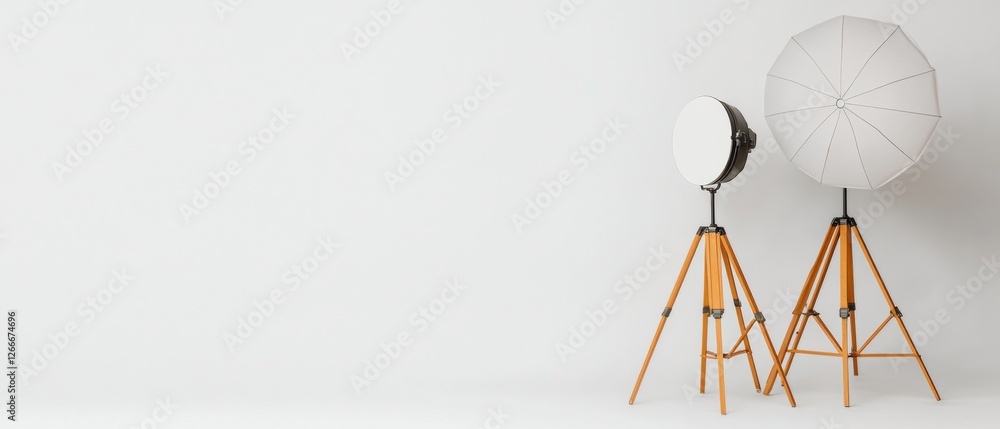 Aufkleber minimalist media studio contemporary tripod set-up with sleek equipment and lighting - advanced cont