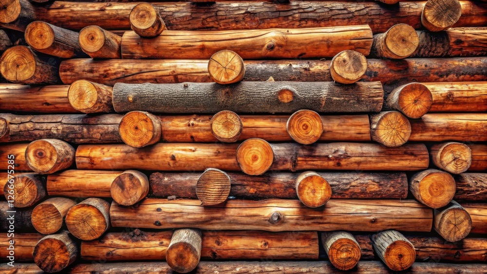 Aufkleber rustic wooden log wall texture a detailed image of stacked timber showing natural wood grain and col