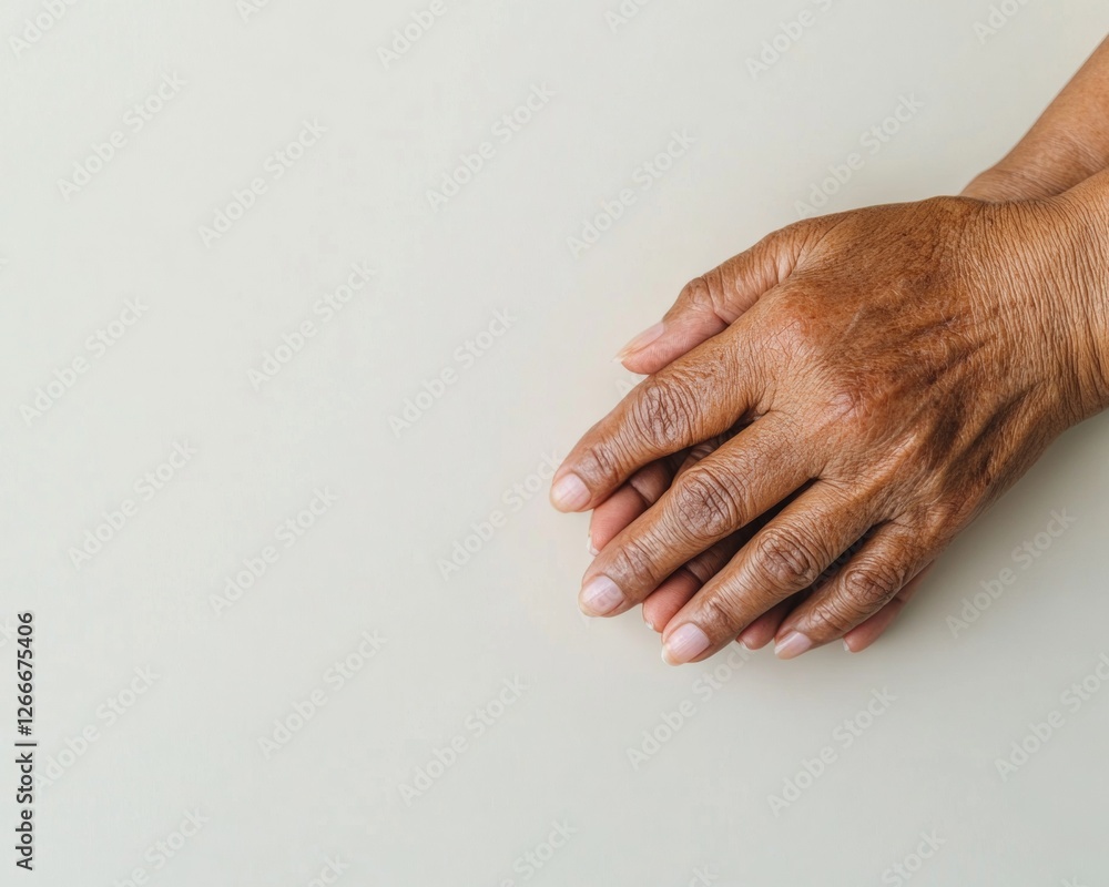 Poster ethereal connection visual diverse hands clasped on plush white surface - emotional wellness imagery