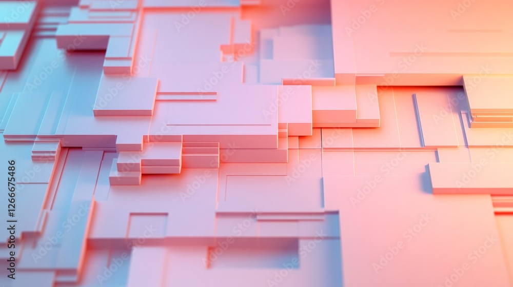 Aufkleber geometric architectural textured gradient abstract in coral and blue - innovative design visualizati