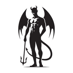 Ruthless Devil silhouette standing as a symbol of dark power - Devil illustration - Devil vector - mythical creature silhouette
