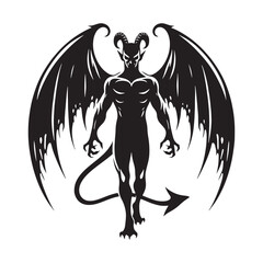 Fiendish Devil silhouette embodying the legend of the underworld - Devil illustration - Devil vector - mythical creature silhouette
