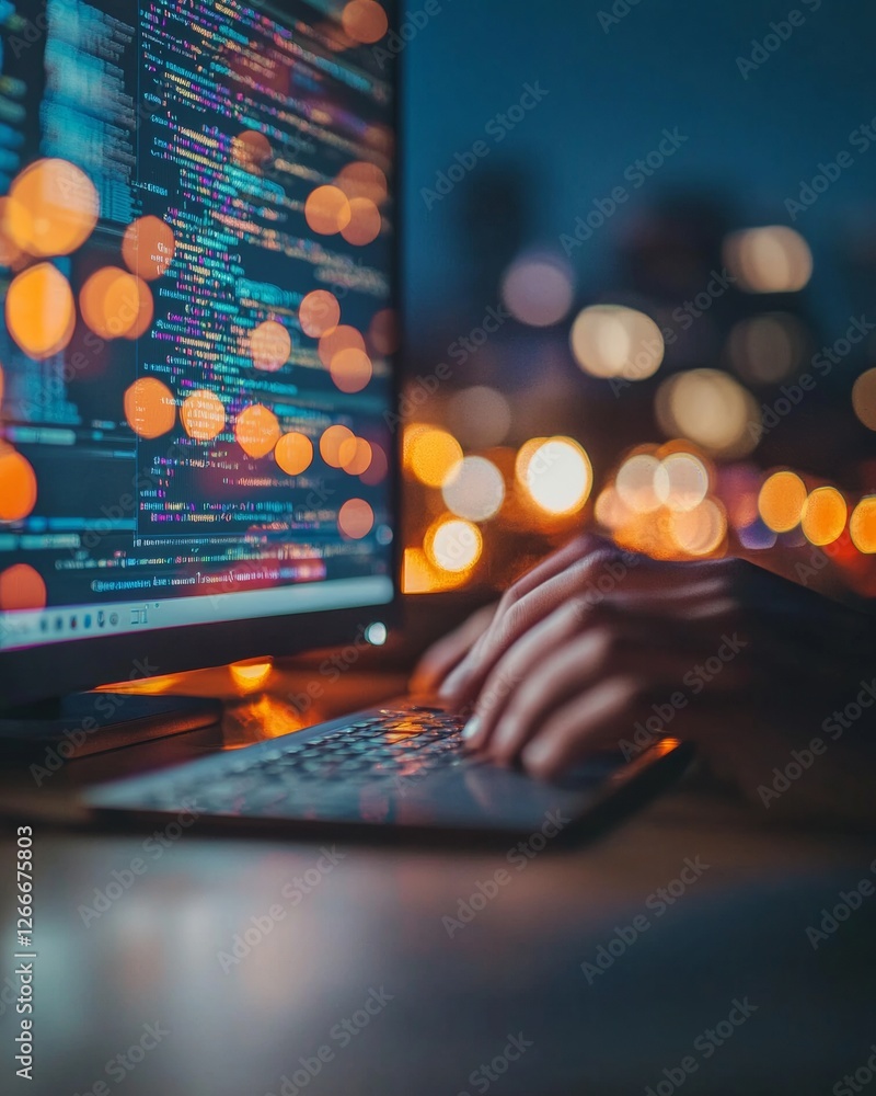 Aufkleber Modern Digital Workspace Ergonomic Dual Monitor Setup with Code Debugging Interface and Reference Materials - Enhancing Tech Education and Problem-Solving Skills for Future Developers